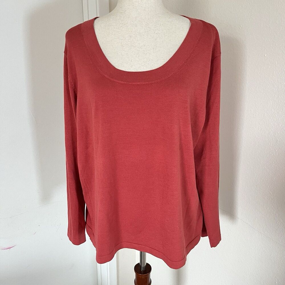 Vtg Tabots Women's Red Sweater Silk Blend Sz 1X Scoop Neck